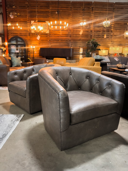 Wyatt Leather Swivel Barrel Chair