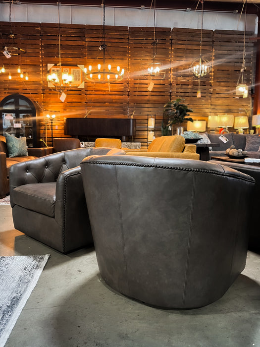 Wyatt Leather Swivel Barrel Chair