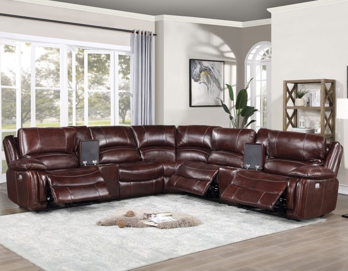 Denver Top Grain Leather 6pc Sectional