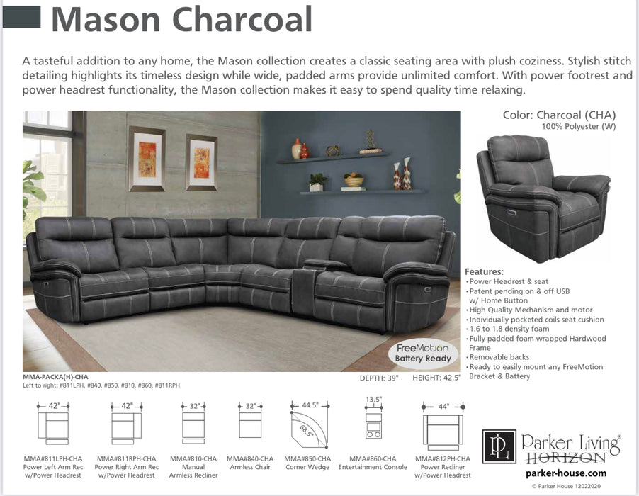 Mason 4pc Power Sectional in Charcoal FLASH SALE